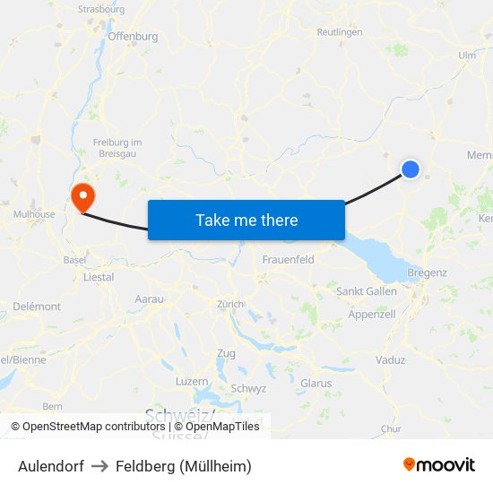 Aulendorf to Feldberg (Müllheim) map