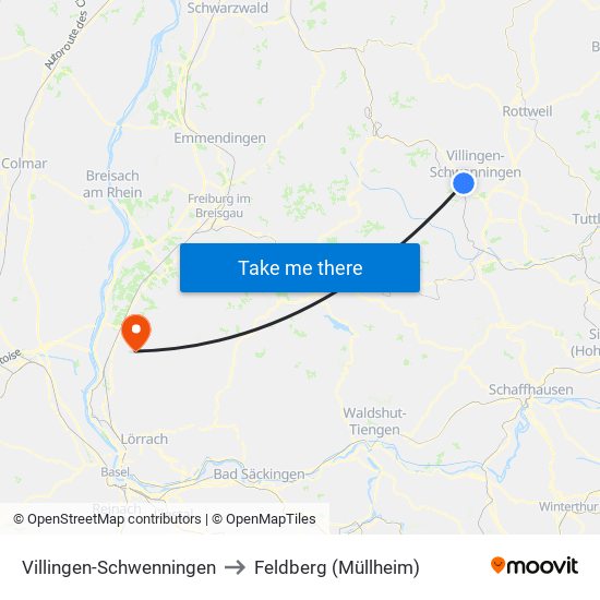 Villingen-Schwenningen to Feldberg (Müllheim) map