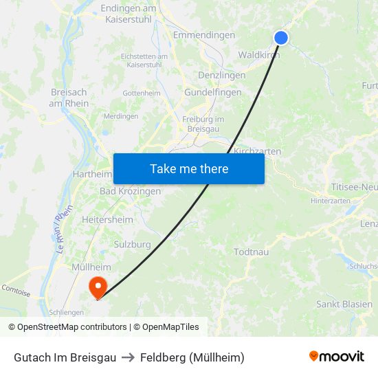 Gutach Im Breisgau to Feldberg (Müllheim) map