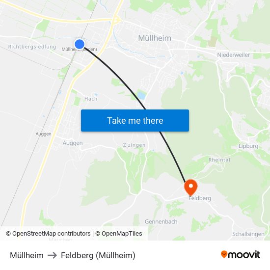 Müllheim to Feldberg (Müllheim) map