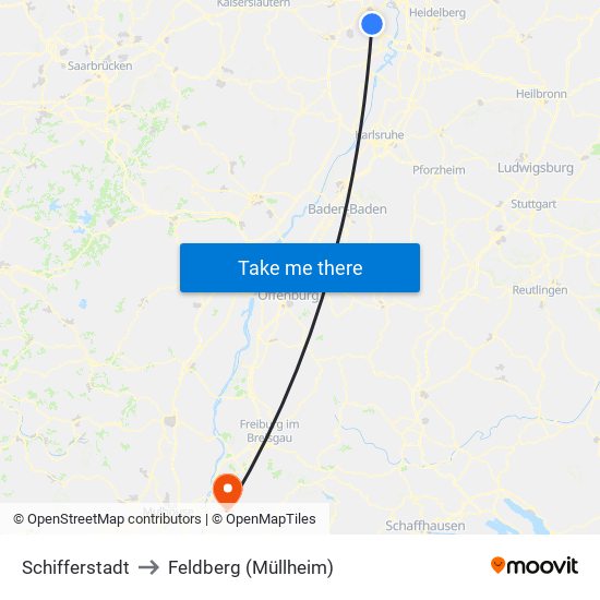 Schifferstadt to Feldberg (Müllheim) map