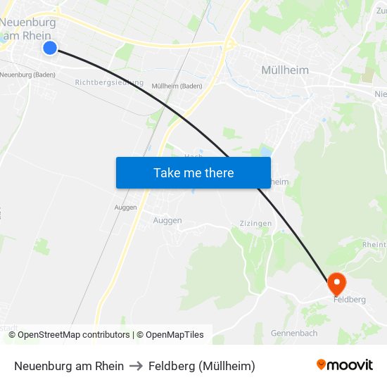 Neuenburg am Rhein to Feldberg (Müllheim) map