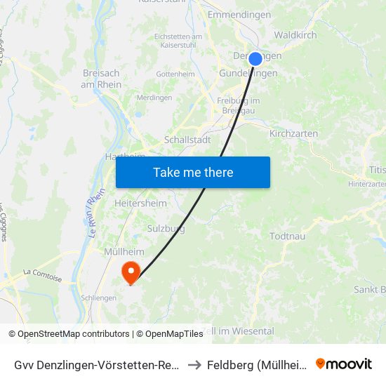 Gvv Denzlingen-Vörstetten-Reute to Feldberg (Müllheim) map