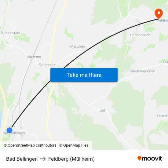 Bad Bellingen to Feldberg (Müllheim) map