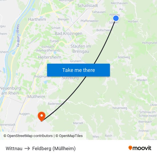 Wittnau to Feldberg (Müllheim) map