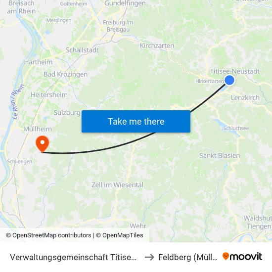 Verwaltungsgemeinschaft Titisee-Neustadt to Feldberg (Müllheim) map