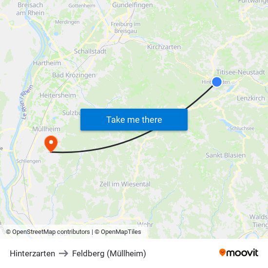 Hinterzarten to Feldberg (Müllheim) map