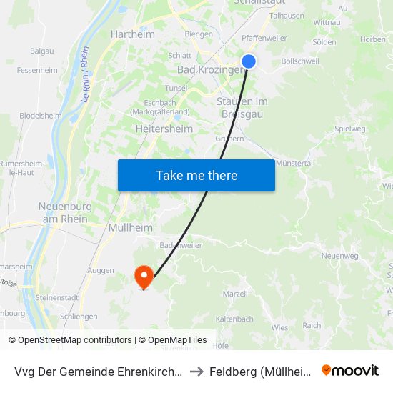 Vvg Der Gemeinde Ehrenkirchen to Feldberg (Müllheim) map