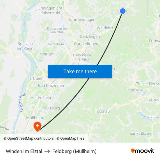 Winden Im Elztal to Feldberg (Müllheim) map