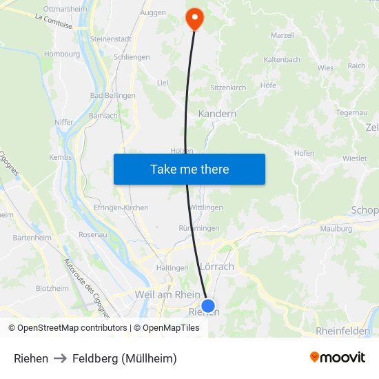 Riehen to Feldberg (Müllheim) map