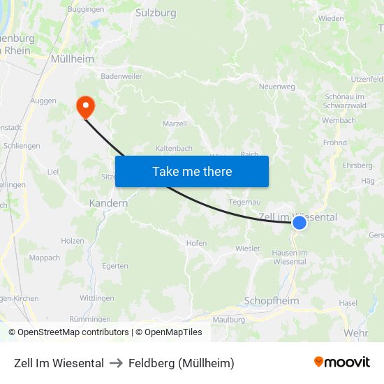 Zell Im Wiesental to Feldberg (Müllheim) map