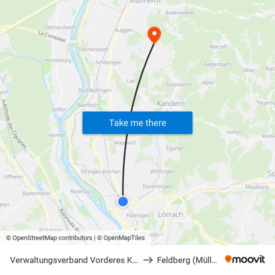 Verwaltungsverband Vorderes Kandertal to Feldberg (Müllheim) map