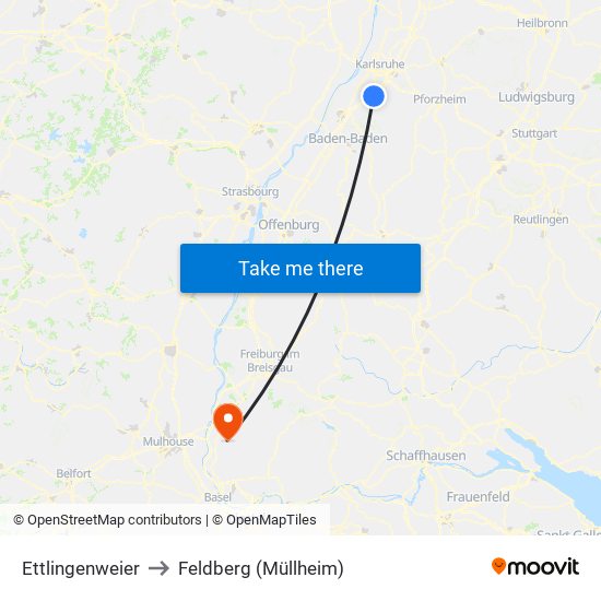 Ettlingenweier to Feldberg (Müllheim) map