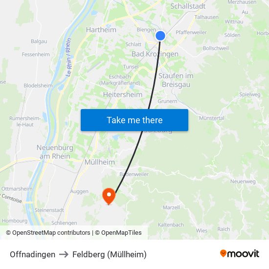 Offnadingen to Feldberg (Müllheim) map