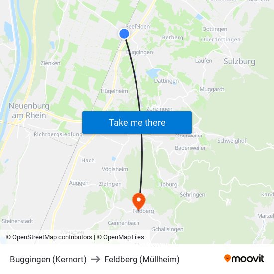 Buggingen (Kernort) to Feldberg (Müllheim) map
