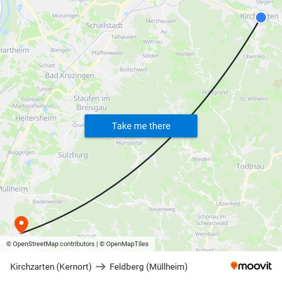 Kirchzarten (Kernort) to Feldberg (Müllheim) map