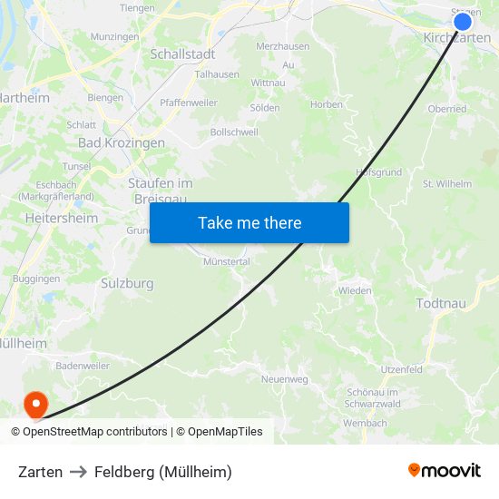 Zarten to Feldberg (Müllheim) map