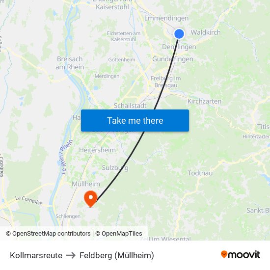 Kollmarsreute to Feldberg (Müllheim) map