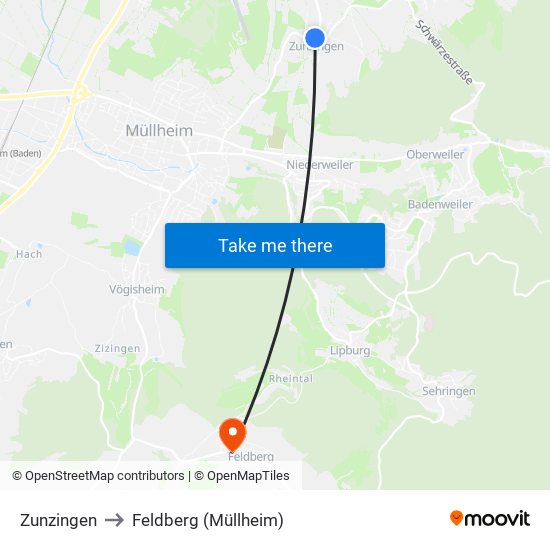 Zunzingen to Feldberg (Müllheim) map