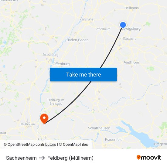 Sachsenheim to Feldberg (Müllheim) map