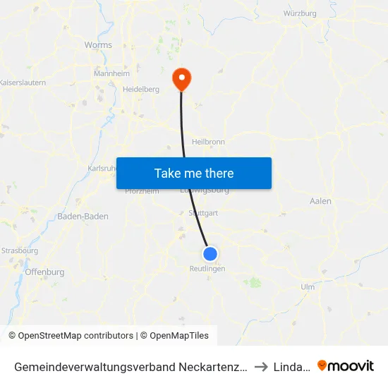 Gemeindeverwaltungsverband Neckartenzlingen to Lindach map