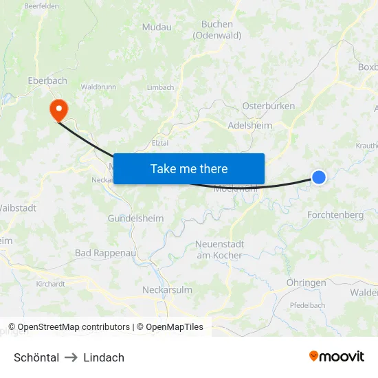 Schöntal to Lindach map