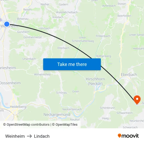 Weinheim to Lindach map