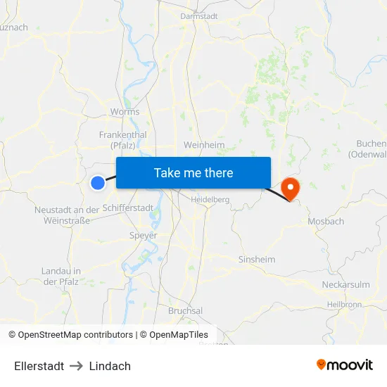 Ellerstadt to Lindach map