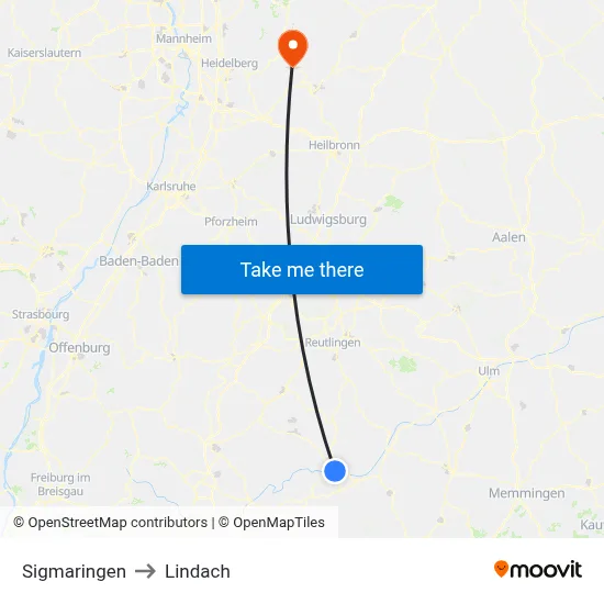 Sigmaringen to Lindach map