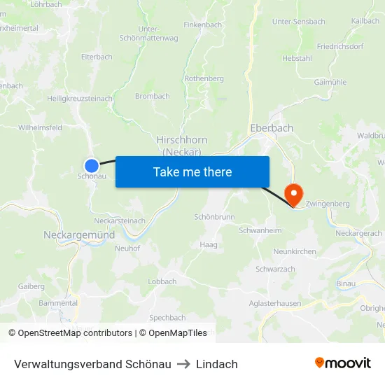 Verwaltungsverband Schönau to Lindach map