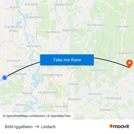 Böhl-Iggelheim to Lindach map