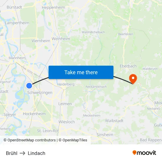 Brühl to Lindach map
