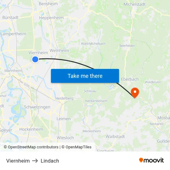 Viernheim to Lindach map
