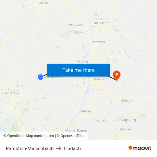 Ramstein-Miesenbach to Lindach map