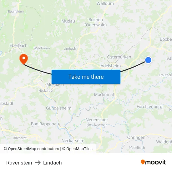 Ravenstein to Lindach map