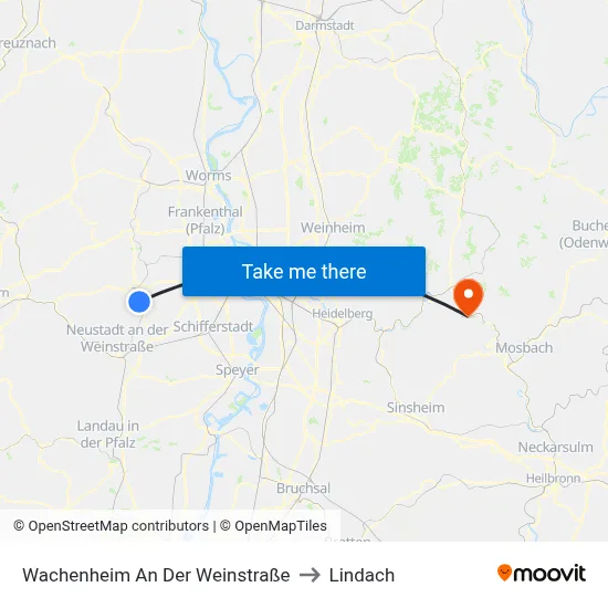 Wachenheim An Der Weinstraße to Lindach map