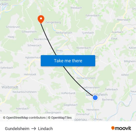 Gundelsheim to Lindach map