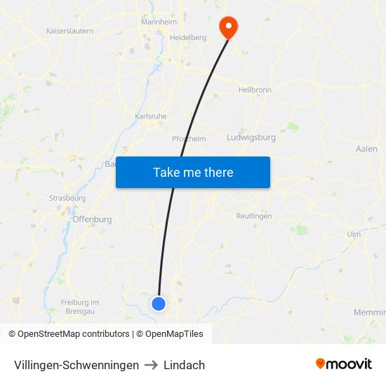 Villingen-Schwenningen to Lindach map