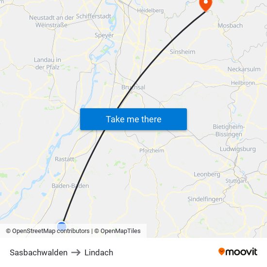 Sasbachwalden to Lindach map