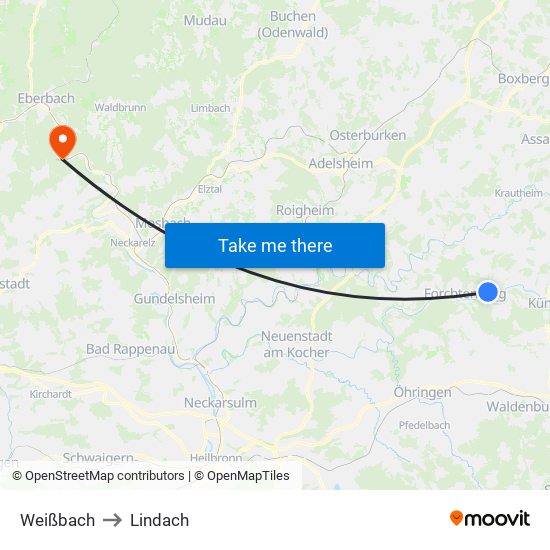 Weißbach to Lindach map