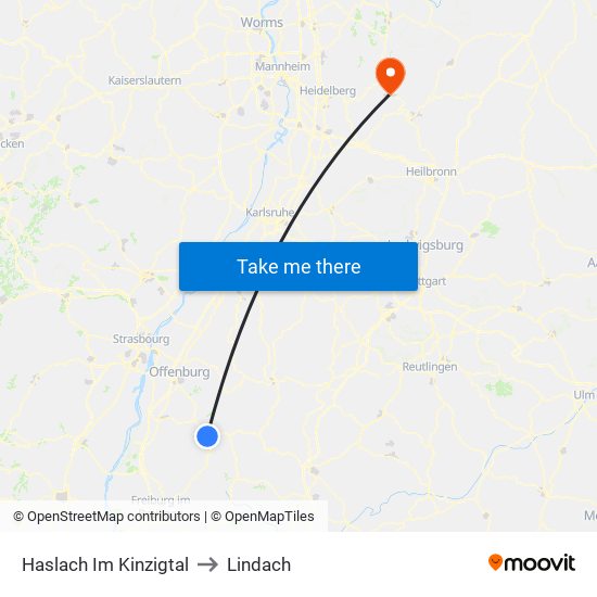 Haslach Im Kinzigtal to Lindach map