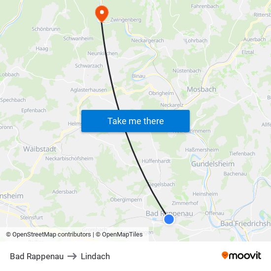 Bad Rappenau to Lindach map