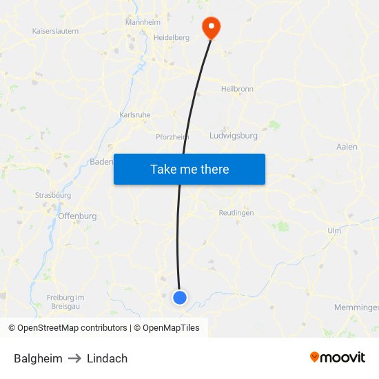 Balgheim to Lindach map