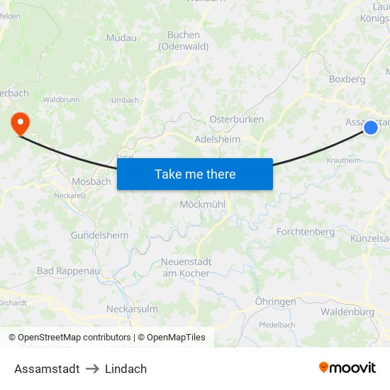 Assamstadt to Lindach map