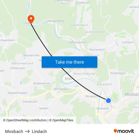 Mosbach to Lindach map