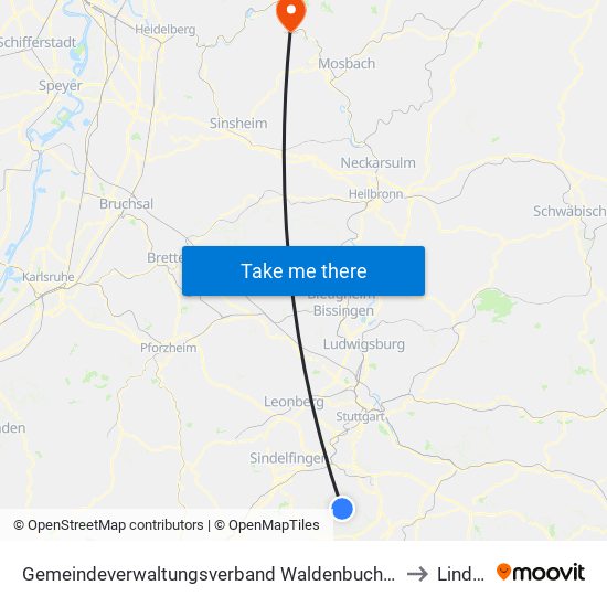 Gemeindeverwaltungsverband Waldenbuch/Steinenbronn to Lindach map