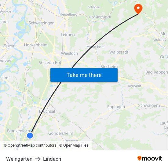 Weingarten to Lindach map