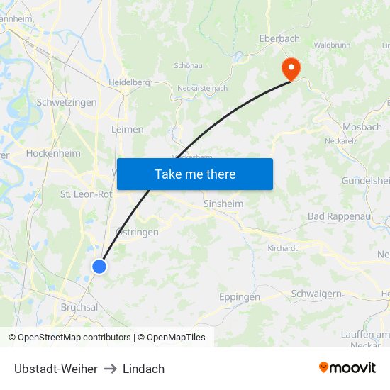 Ubstadt-Weiher to Lindach map
