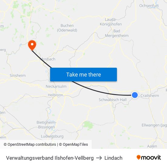 Verwaltungsverband Ilshofen-Vellberg to Lindach map