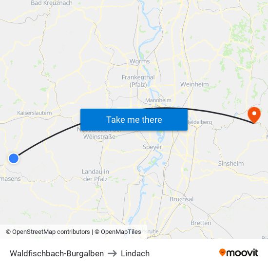 Waldfischbach-Burgalben to Lindach map